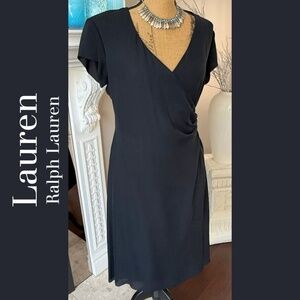 Lauren Ralph Lauren Dark Navy Silk Draped Wrap Cocktail Dress Size 10